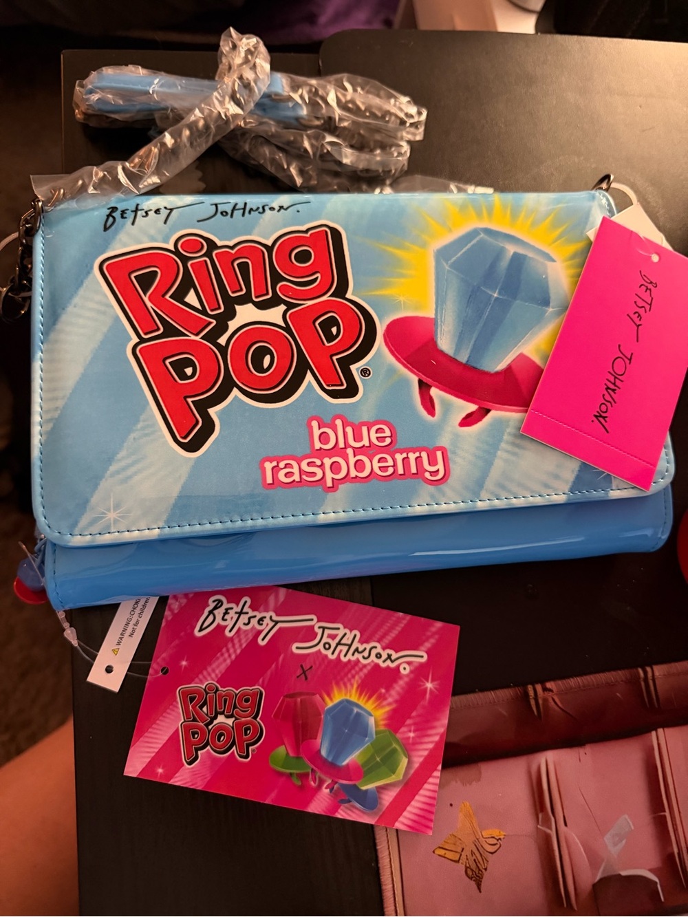 Betsey Johnson Blue & Pink Ring Pop Novelty Crossbody Brand New with tags